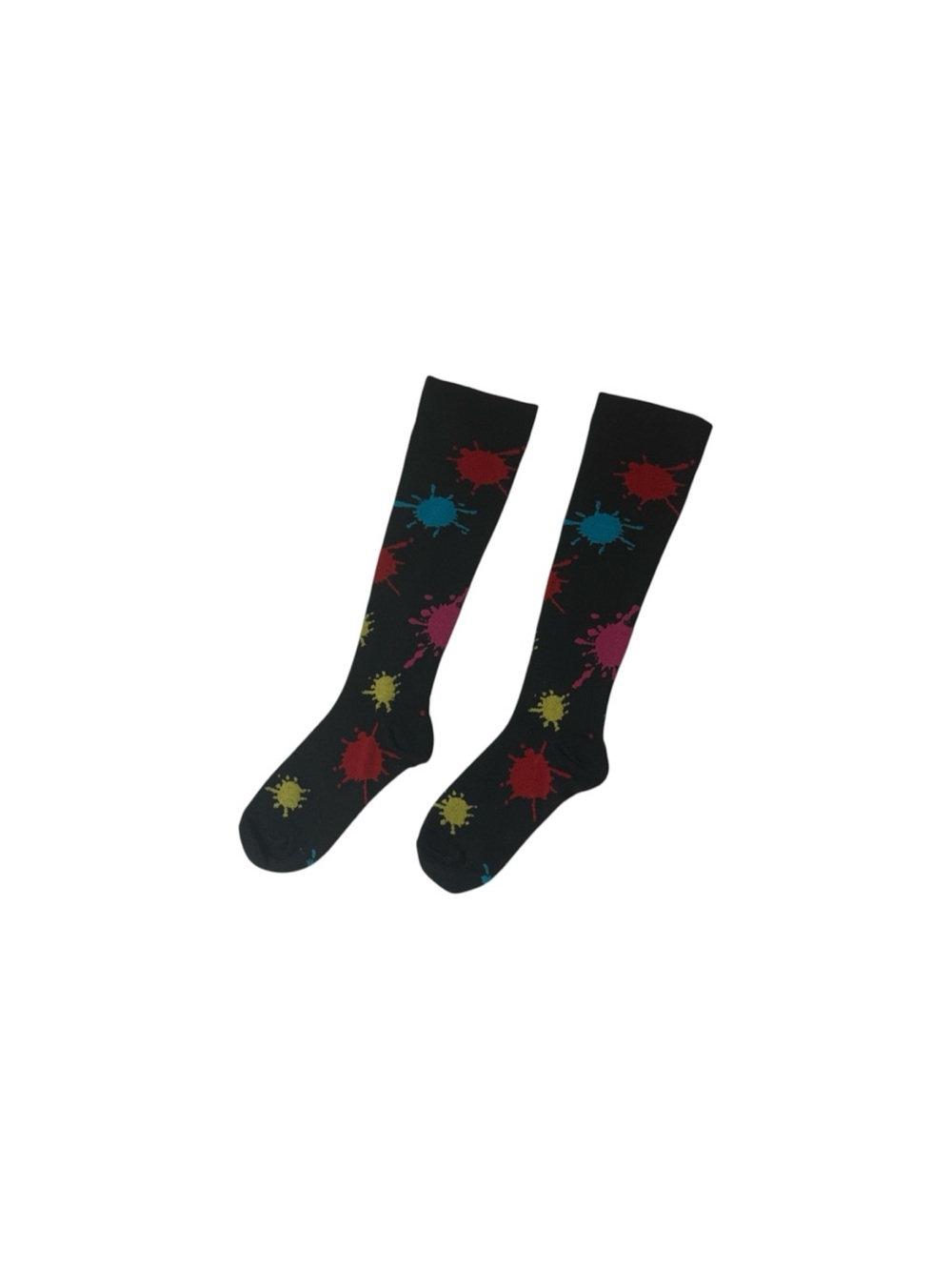 Black Knee-High Socks with Multicolor Paint Splatter size S/M